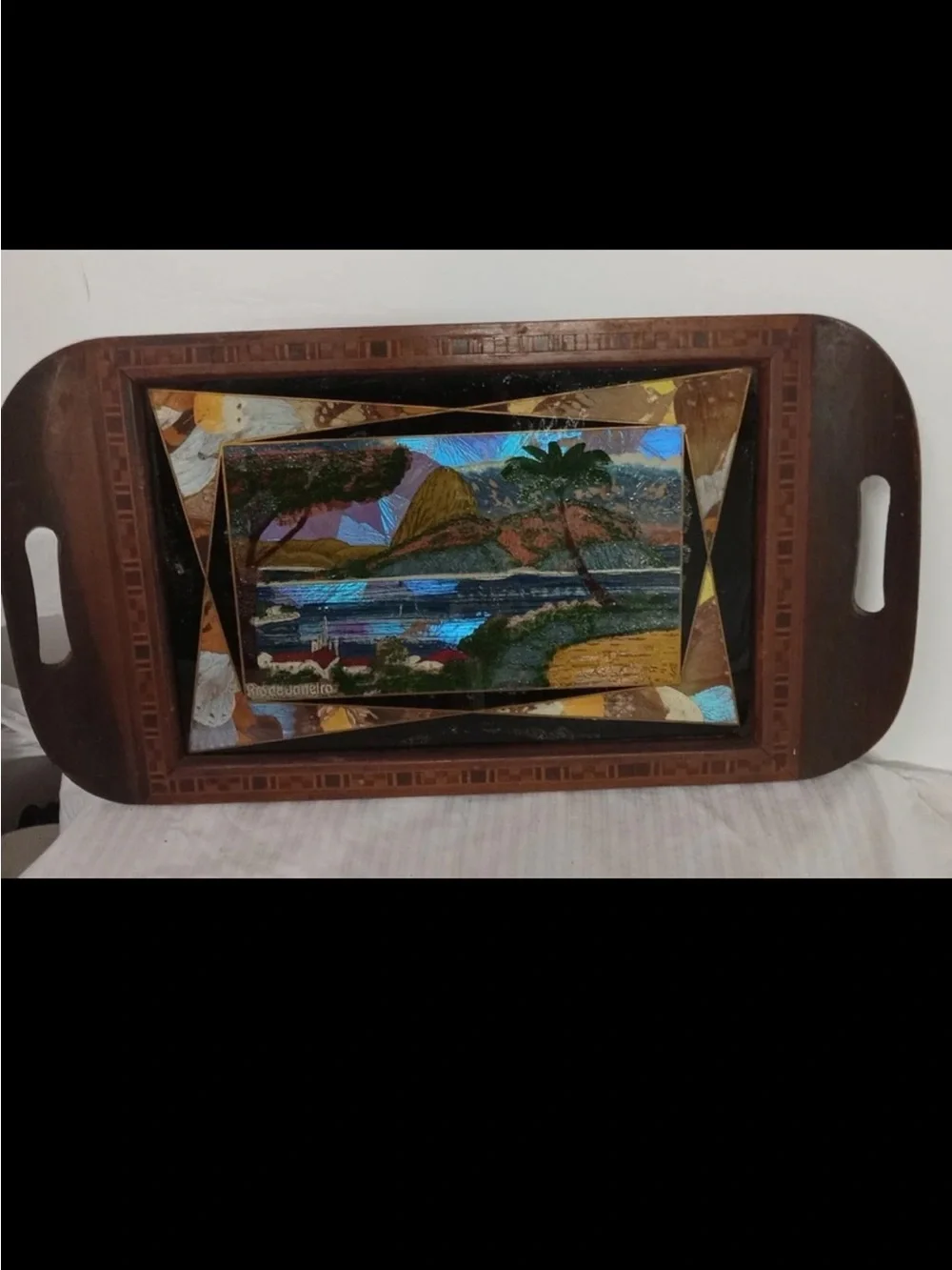 Vintage  Daniel Teixeira Wooden Tray,  Rio De Janeiro Iridescent